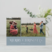 Moderne elegante vrolijke kerst 2 foto folie feestdagenkaart (Staand Voorkant)