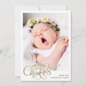 Moderne Elegante Vrolijke Kerst Gouden Script Foto Feestdagenkaart (Voorkant)