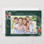 Moderne elegante vrolijke kerst groen foto feestdagenkaart (Voorkant)
