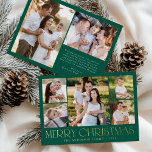 Moderne Elegante Vrolijke Kerst Groene Fotocollage Folie Feestdagenkaart<br><div class="desc">Vier het seizoen met de Modern Elegant Merry Christmas Green Photo Collage folie vakantiepas. Dit stijlvolle ontwerp is voorzien van een collage van 5 foto's aan de voorkant, met 4 vierkante foto's rond een groter afbeelding in het midden. "Merry Christmas" is prachtig weergegeven in trendy gouden folie letters op een...</div>