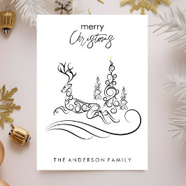 Moderne elegante vrolijke kerstbomen en rendieren feestdagenkaart