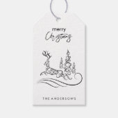 Moderne elegante vrolijke kerstboom en rendier cadeaulabel (Voorkant)