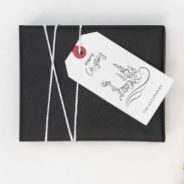 Moderne elegante vrolijke kerstboom en rendier cadeaulabel