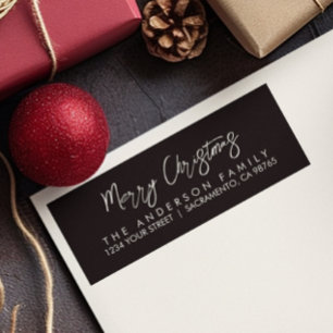 Moderne elegante vrolijke kerstboom en rendier etiket