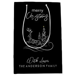 Moderne elegante vrolijke kerstboom en rendier medium cadeauzakje