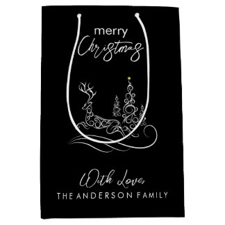 Moderne elegante vrolijke kerstboom en rendier medium cadeauzakje