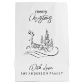 Moderne elegante vrolijke kerstboom en rendier medium cadeauzakje (Achterkant)