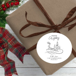 Moderne elegante vrolijke kerstboom en rendier ronde sticker