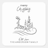 Moderne elegante vrolijke kerstboom en rendier vierkante sticker (Voorkant)