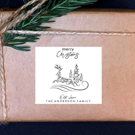 Moderne elegante vrolijke kerstboom en rendier vierkante sticker