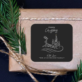 Moderne elegante vrolijke kerstboom en rendier vierkante sticker