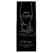 Moderne elegante vrolijke kerstboom en rendier wijn cadeautas (Achterkant)