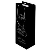 Moderne elegante vrolijke kerstboom en rendier wijn cadeautas (Voorkant Gekanteld)