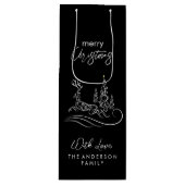 Moderne elegante vrolijke kerstboom en rendier wijn cadeautas (Voorkant)