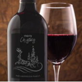 Moderne elegante vrolijke kerstboom en rendier wijn etiket