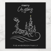 Moderne elegante vrolijke kerstboom en rendier wijn etiket (Enkel label)