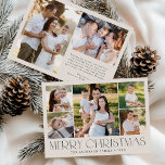 Moderne Elegante Vrolijke Kerstcrème Fotocollage Feestdagenkaart<br><div class="desc">Vier het seizoen met de Modern Elegant Merry Christmas Cream Photo Collage Holiday Kaart. Dit stijlvolle ontwerp is voorzien van een collage van 5 foto's aan de voorkant, met 4 vierkante foto's rond een groter afbeelding in het midden. "Merry Christmas" is prachtig weergegeven in trendy zwarte letters op een crème...</div>