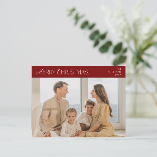 Moderne elegante, vrolijke kerstfoto briefkaart (Staand voorkant)
