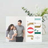 Moderne elegante vrolijke kerstkaart met foto (Staand voorkant)