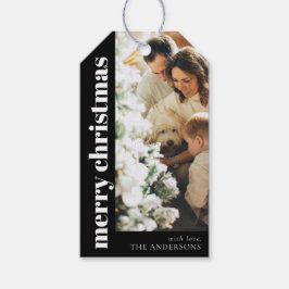 Moderne Elegante Vrolijke Kerstmis Familiefoto Cadeaulabel