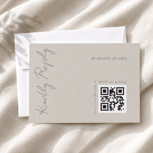 Moderne Elegante Warme Grijze Trouw QR-code  RSVP Kaartje