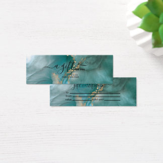 Moderne, elegante Waterverf Blauwgroen en goud Mini Visitekaartjes