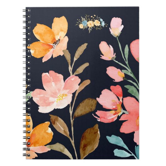 Moderne Elegante Waterverf Bloem Notitieboek (Voorkant)