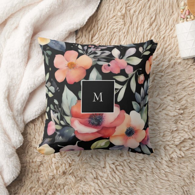 Moderne elegante waterverf bloemen monogrammed kussen (Deken)