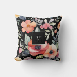 Moderne elegante waterverf bloemen monogrammed kussen