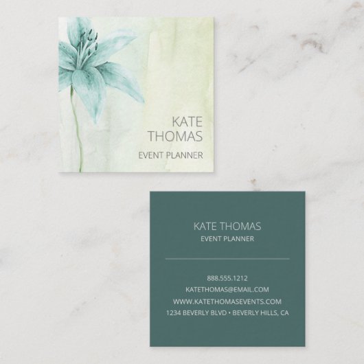 Moderne Elegante Waterverf Bloemen Vierkante Visitekaartje (Voorkant / Achterkant)