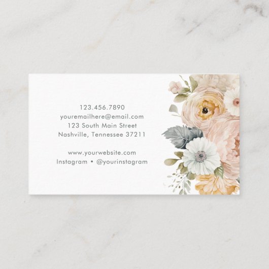 Moderne Elegante Waterverf Bloemen Visitekaartje (Achterkant)