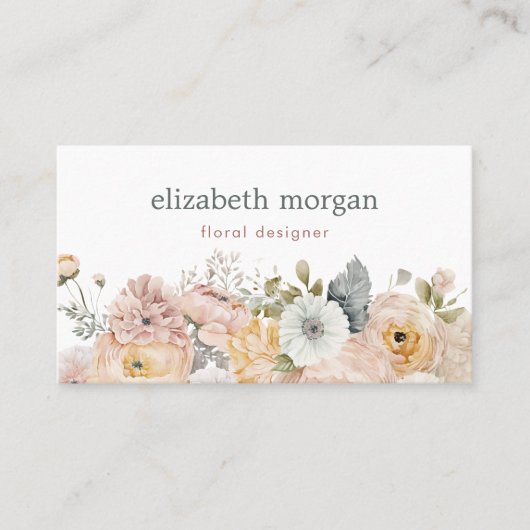 Moderne Elegante Waterverf Bloemen Visitekaartje (Voorkant)