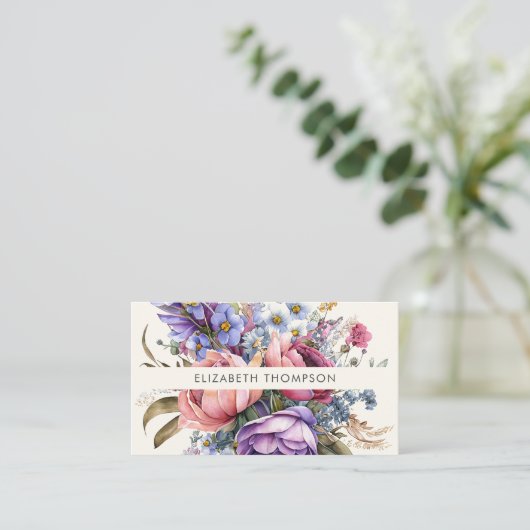 Moderne Elegante Waterverf Bloemen Visitekaartje (Staand voorkant)