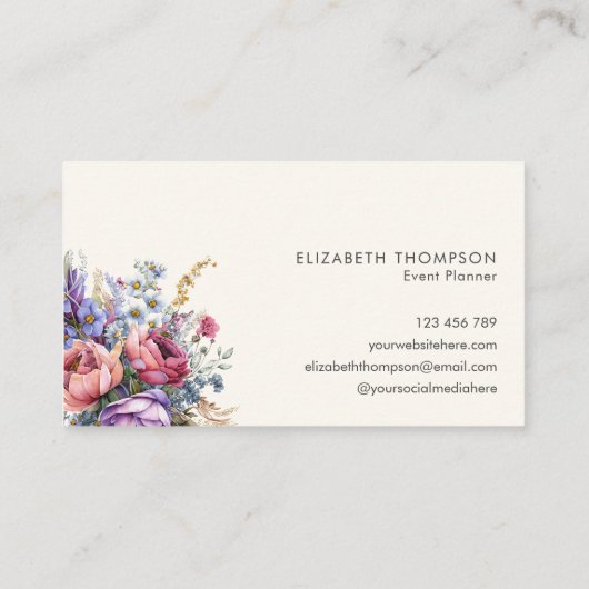 Moderne Elegante Waterverf Bloemen Visitekaartje (Achterkant)