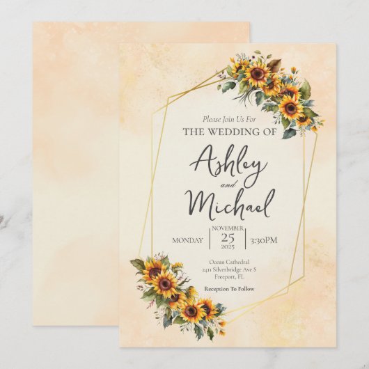 Moderne Elegante Waterverf Bloemen Zonnebloem Brui Kaart (Voorkant / Achterkant)