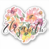 Moderne Elegante Waterverf Bloemen Zwart Monogram Sticker (Voorkant)