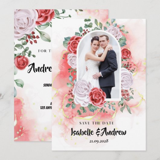 Moderne Elegante Waterverf Bloemenbruiloft Save The Date (Voorkant / Achterkant)