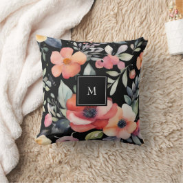 Moderne elegante waterverf bloemige monogram kussen