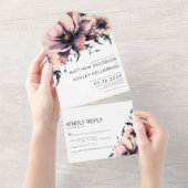 Moderne Elegante Waterverf Blush Roze Bloemen All In One Uitnodiging (Afscheurbaar)