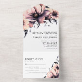 Moderne Elegante Waterverf Blush Roze Bloemen All In One Uitnodiging (Binnen)