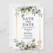 Moderne elegante Waterverf Botanische Greenery Gol Save The Date (Voorkant)