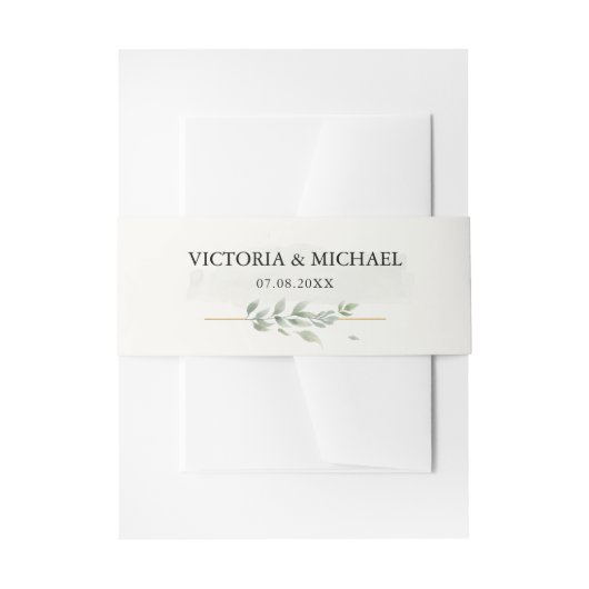 Moderne elegante Waterverf botanische groen lef Uitnodigingen Wikkel (Voorkant Voorbeeld)