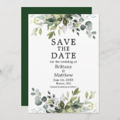 Moderne elegante Waterverf botanische groen Save The Date (Voorkant / Achterkant)