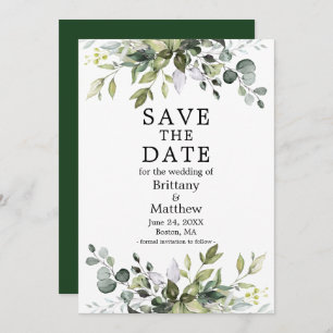 Moderne elegante Waterverf botanische groen Save The Date