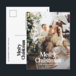 Moderne elegante waterverf botanische typografie feestdagenkaart<br><div class="desc">Moderne,  volledig afgeblazen foto elegant rustic waterverf droogde botanische florale gedempte kleuren kerstkaart. Sage groen,  jager groen,  zwart,  wit en bruin modern op trendkleur.</div>