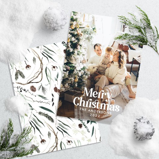 Moderne elegante waterverf botanische typografie feestdagenkaart