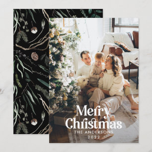 Moderne elegante waterverf botanische typografie feestdagenkaart