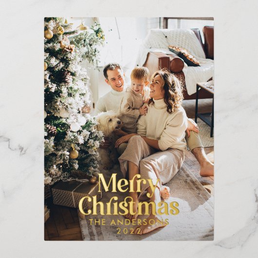 Moderne elegante waterverf botanische typografie folie feestdagen briefkaart (Voorkant)