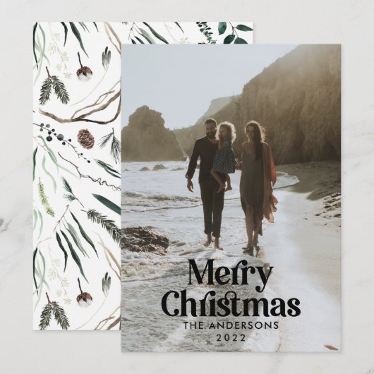 Moderne elegante waterverf botanische typografie H Feestdagenkaart (Voorkant / Achterkant)