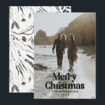 Moderne elegante waterverf botanische typografie H Feestdagenkaart<br><div class="desc">Moderne foto met volle bleed elegante rustieke waterverf gedroogde botanische bloemrijke gedempte kleuren vakantie Kerstkaart. Saliegroen,  jachtgroen,  zwart,  wit en bruin moderne kleurencombinatie.</div>